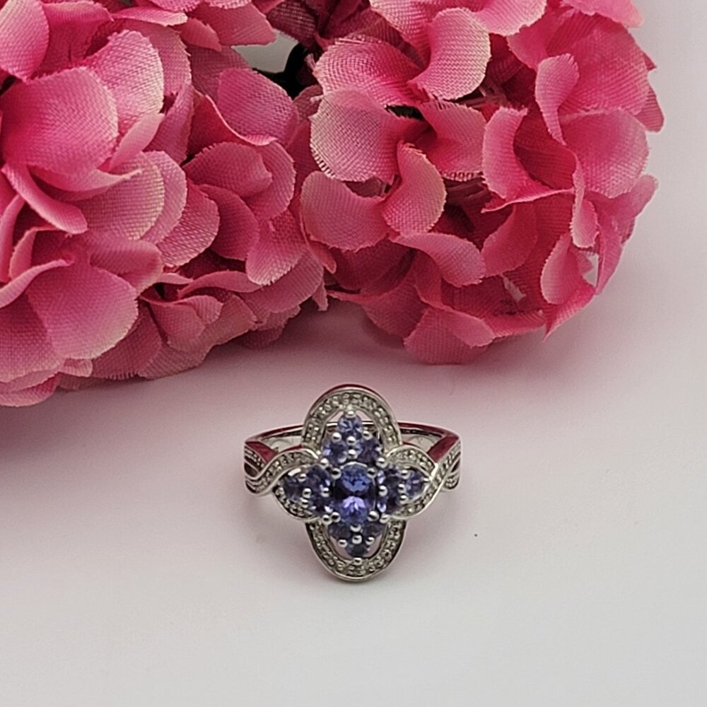 Vintage 925 Sterling Silver And Amethyst Cocktail Ring Size 8